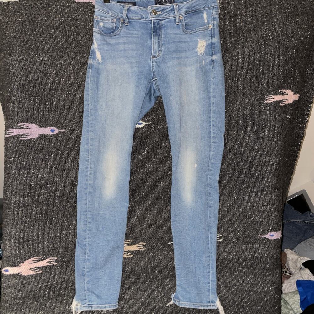 Lucky Brand Women's Jeans 6/28 Sasha Super Skinny Ankle Distressed Hems Dark Wsh